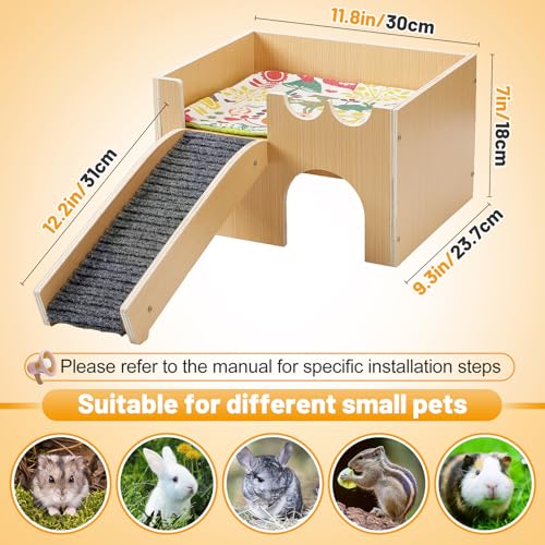 MEWTOGO Upgraded Sturdy Wooden Guinea Pig Castle with Stairs & Mat - size: Small