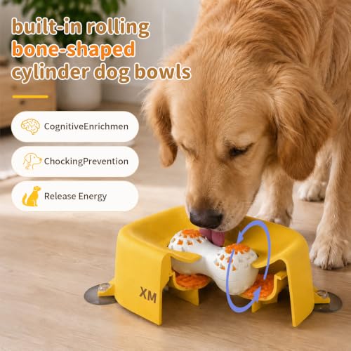 Dog Lick Bowl Slow Feeder with Rolling Log & Suction Base,Yellow - color: Yellow