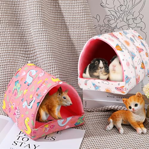 UPINS 2 Pack Guinea Pig Bed, Guinea Pig Hideout - color: Pink White, size: 9.84 x 9.84 inch