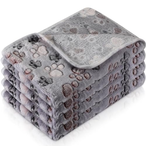 Tatuo 4 Pcs Fleece Dog Blankets for Puppy Cat, Gray, 41 x 30 in, Paw - color: Gray, size: 41 x 30 in