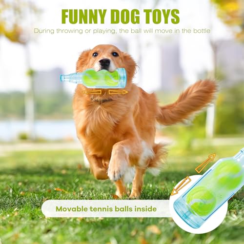 Dog Toy, Dog Squeak Toy, Floating Dog Toy, Interactive Fetch Toy for Play and Training, Bottle Shape with Tennis Ball Inside (Set of Two Small) - color: set of two small