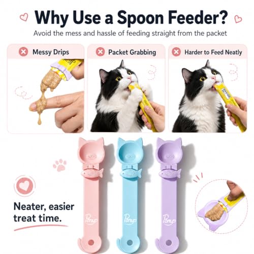 3 Pack Lickable Cat Treat Spoons - Cat Strip Feeder & Squeeze Dispenser, Protective Cats Squeeze Treat Spoon for Liquid Puree & Wet Food, Easy to Clean Pet Food Spoon (Cat Smile Style) - color: Cat Smile Style