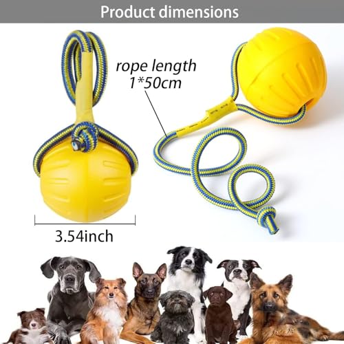 Dog Ball On a Rope Dog Toy, Floating Foam Dog Ball with Rope, Tug Ball Toy for Small Medium Large Dogs Fetch, Catch, Throw, Training (Yellow) - color: Yellow