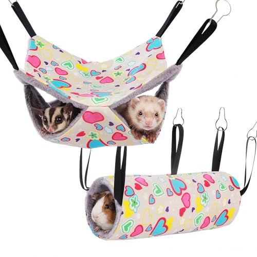 petonfun 2 Pack Ferret Rat Hammock Tunnel for Cage Accessories Toy Bed,Grey