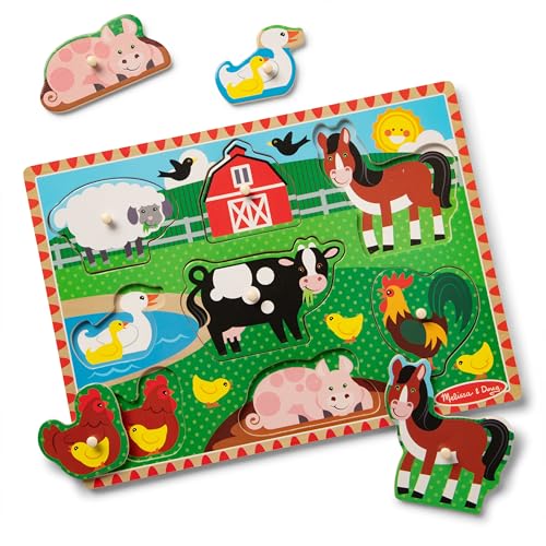 Melissa & Doug Farm Wooden Peg Puzzle (8 pcs) - size: 11.75 x 8.75 x 0.7, style: Farm