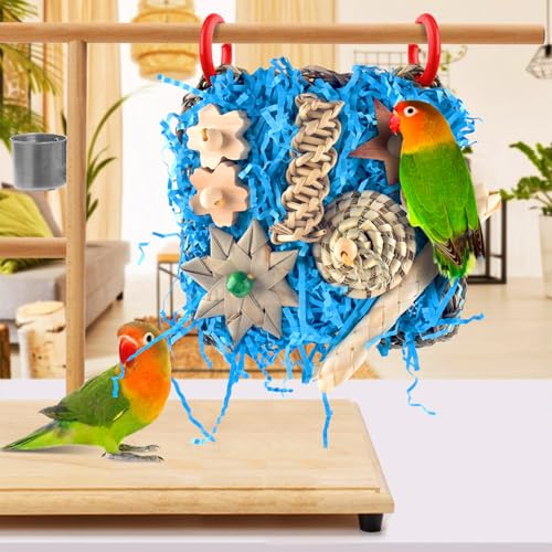 KATUMO Conure Toys, Bird Foraging Toys Parakeet Shredding Grass Mat Hanging Toys for Cockatiel Conure Lovebird Parakeet Bird Cage Accessories - color: Blue