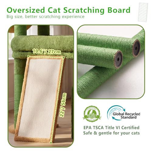 Heybly Cat Tree 72.4-Inch Anti-Tip Cat Tower with Spacious Perches HCT060GY - color: Green and Yellow