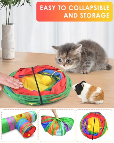 Bissap Collapsible Rabbit Tunnel, 3‑Way Hideout Toy for Small Pets - color: Rainbow, size: Large