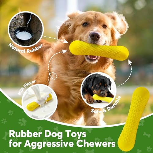 Kimee Natural Rubber Dog Chew Toys Tough Dog Toys for Aggressive Chewers - color: Yellow-Bone