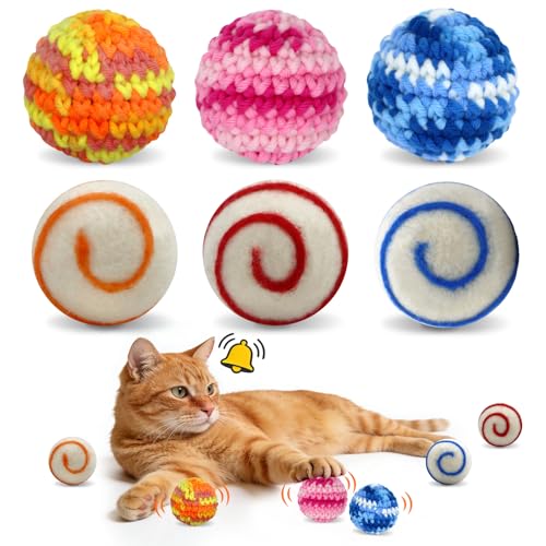 Cat Toys Balls, 3 Jingle Bell Balls & 3 Wool Felt Cat Balls