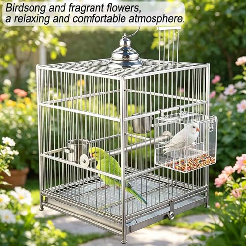Hanging No Mess Bird Feeder for Cage, Transparent Acrylic Bird Feeder Cage - size: 6.3"L x 6.3"W x 6.3"H