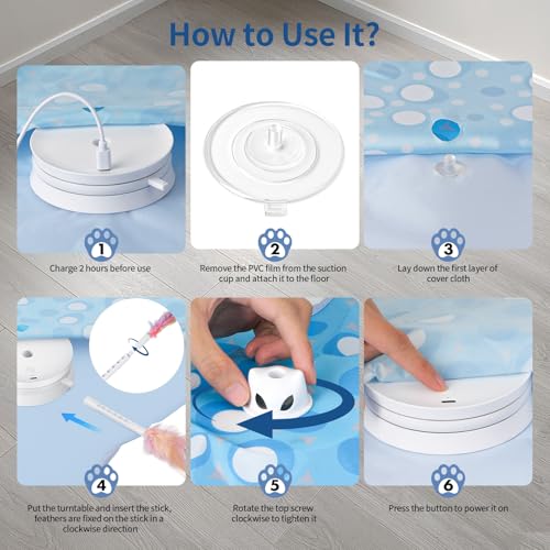 Interactive Cat Toys for Indoor Cats with Moving Concealed Feathers - color: Blue White