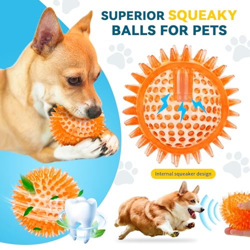 SHARLOVY 3'' Squeaky Balls for Small Dogs, 4 Spiky Dog Balls for Teething - size: Medium Set of 4