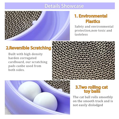 Interactive Cat Ball Track Toy for Indoor Cats, Cat Scratching Board & Exercise Set for Bored Indoor Adult and Kitten Mental & Physical Stimulation, with Spare Ball to Prevent Loss (Purple) - color: Purple