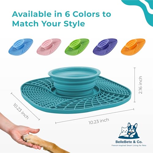 BelleBête & Co. 3-in-1 Pet Slow Feeder Bowl Lick Mat with Collapsible Bowl for Dog & Cat – Food-Grade Material & Non-Slip Base for Kibble, Dry and Wet Food, Digestive Health & Reduce Anxiety | Pink - color: Pink