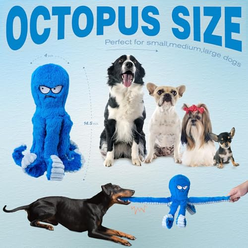 LEGEND SANDY Tough Dog Toys, Stuffed Chew Large Dog Toys to Keep Them Busy, Interactive Squeaky Tug of War Doggie Toy, Crinkle Blue Octopus - color: 1 Pack Blue Octopus