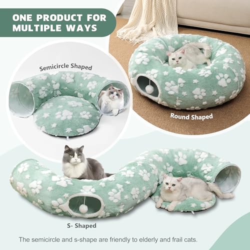 Cute Round Cat Tunnel for Indoor Cats, Green - color: Green Paw, size: Round