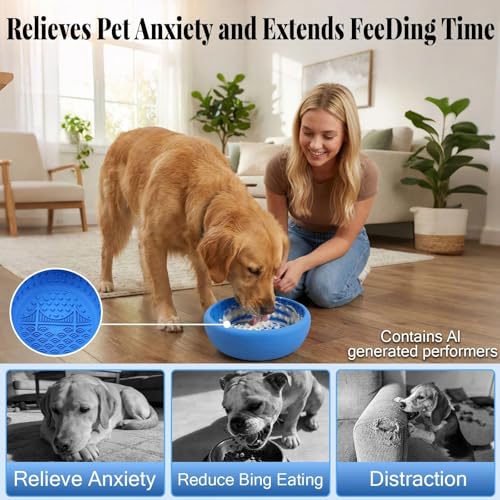 Silicone Dog Lick Bowl with Suction Cups, Slow Feeder, Blue - color: Blue