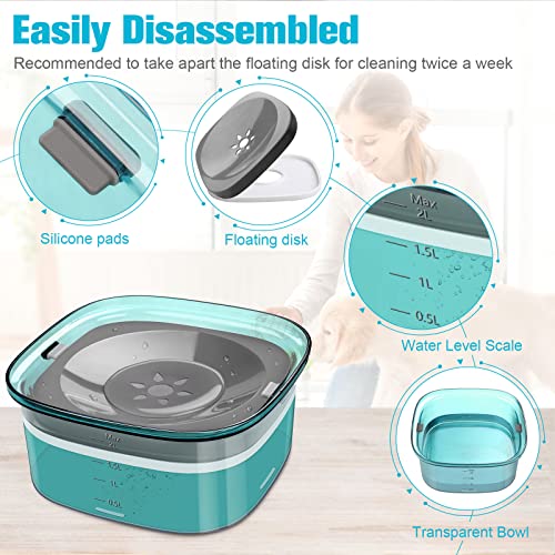 UPSKY 70oz Dog Water Bowl, No Spill Slow Drinking Feeder for Messy Drinker - color: E-Green, size: 2 L