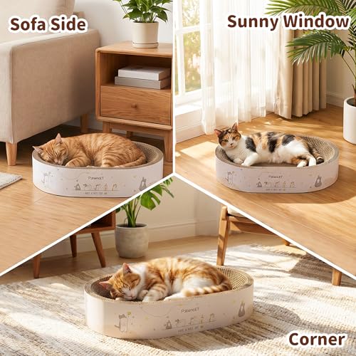 PatiencET 2-in-1 Oval Cat Scratcher Bed, Cardboard Lounger Scratch Bowl - size: Oval Wide - 1 Pack