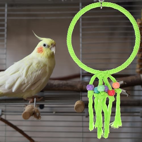 Bird Rope Perch Swing, Rope Ring Perch Standing Pole Accessory Climbing Swing Paw Grinding 13.7 Inch, (White) Intended for Parrot/Parakeet/Budgies/Cockatiels/Lovebirds - color: White, size: 13.7 Inch