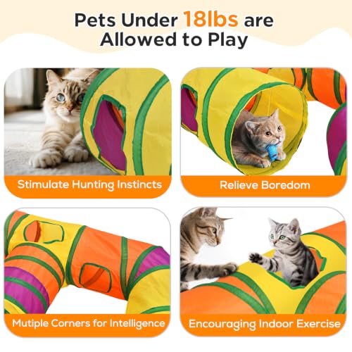 Petizer H-4-Way Collapsible Cat Tunnels for Kittens Indoor Entertainment, Washable Cute Cat Tube Toys with Interactive Playing Balls,Tear-Resistant Pet Tube, Cats, Kitten, Kitty, Puppy, Rabbit