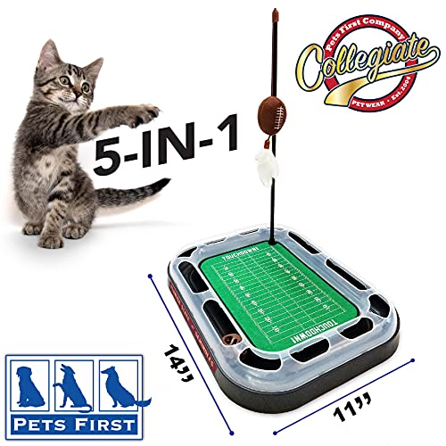 Pets First 5-in-1 Cat Toy: Interactive Cat Scratcher with Catnip Filled Plush Football & Feathers - color: Florida State Seminoles, size: Football Field