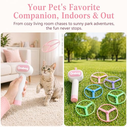 Cat Toy Disc Launcher,Rechargeable Interactive Cat Fetch Toy with 6 Discs - color: Pink