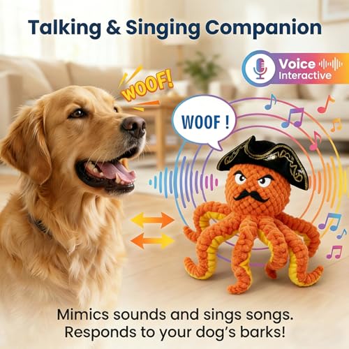 2026 Interactive Dog Toys, Self Moving Octopus Dog Toy Set with 2 Balls - Automatic Wobble Ball & Durable Chew Ball, 4-in-1 Squeaky Plush Enrichment Toy to Keep Them Busy for Medium Large Dogs - color: Orang