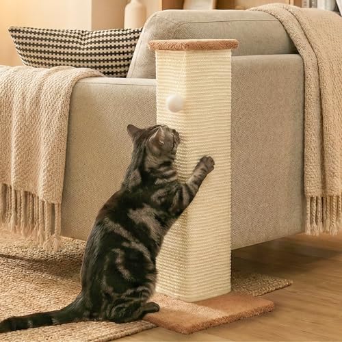 PETKARAY Couch Corner Cat Scratcher, 28.5" Sisal Scratching Post for Indoor Cats, Corner Wall Scratch Pad for Furniture Protection, Plush Base, Large - size: Large