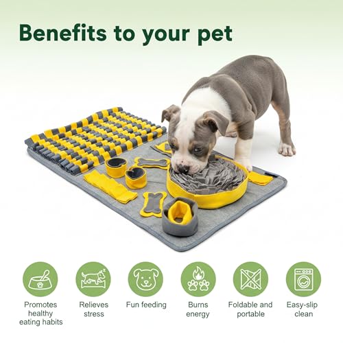 M Snuffle Mat Yellow Dog Puzzle Enrichment Slow Feeder - color: Yellow, size: Medium(31.5''×19.7''×2'')
