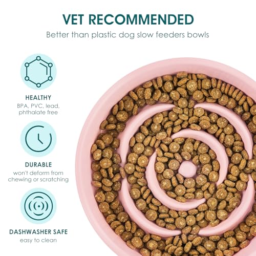 vancasso Ceramic Slow Feeder Dog Bowl, 1.5 Cup Puzzle Dish for Medium Breed - color: Pink, size: M - 1.5 Cups