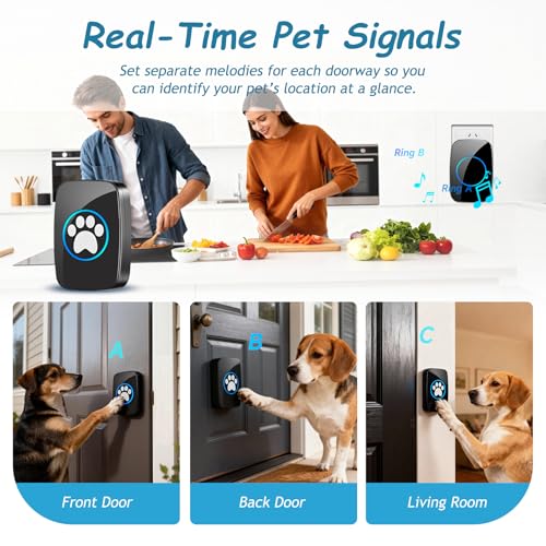 Edge Touch Dog Bell – Blk Wireless Dog Door Bell (1 Bell & 1 Chime) - color: 1 Bell & 1 Receiver