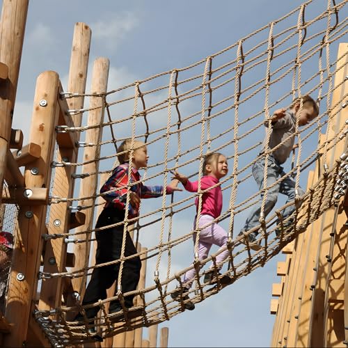 Jute Hemp Rope Net(4ftx12ft), Heavy Duty Natural Climbing Safety Rope Netting Balcony Stairs Fence Garden Playground Protection Net Indoor & Outdoor Decor Rope Net - size: 4ftx12ft