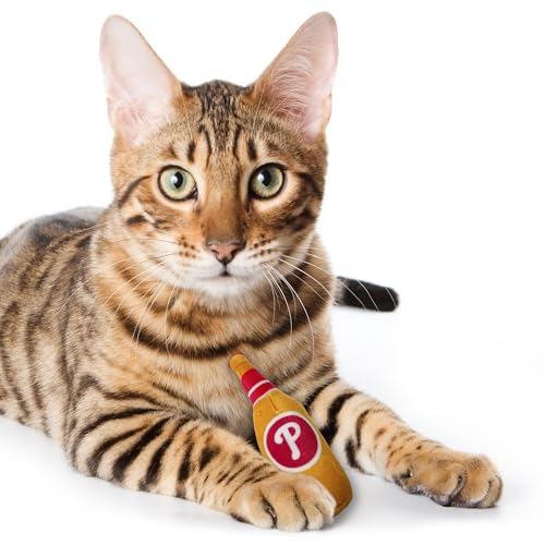 Best Plush CAT Toy - MLB Philadelphia Phillies Complete Set of 3 Piece Cat Toys Filled with Catnip. Incld: 1 Baseball Cap Cat Toy, 1 Baseball Cat Toy with Feathers & 1 Beer Bottle. Team Logos - color: Philadelphia Phillies