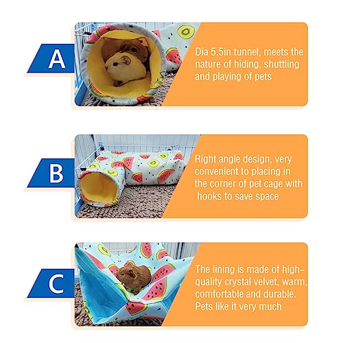 Large Caliber Guinea Pig & Rat Tunnel Hideout & Hammock, Corner Hideout Toy for Guinea Pig, Ferret, Hedgehog & Piggy to Hide and Shuttle (3. Tunnel-Watermelon) - color: 3. Tunnel-watermelon