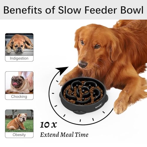 MateeyLife 2-Pack Slow Feeder Dog Bowls, 4 Cups, Dog Puzzle Feeder Bowl - color: B-Gray&Black, size: Large