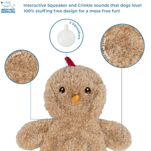 Best Pet Supplies Interactive Squeaky Dog Toy - Baby Chicken, Khaki - color: Crinkle Chicken (Khaki), size: Large