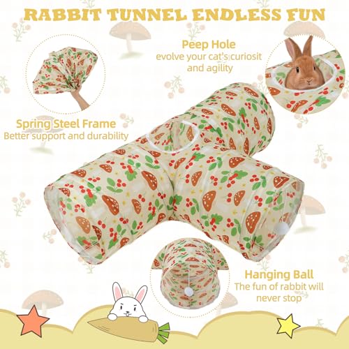 BWOGUE Bunny Tunnels & Tubes, 3-Way Collapsible Rabbit Hideout for Bunnies - color: Cherry