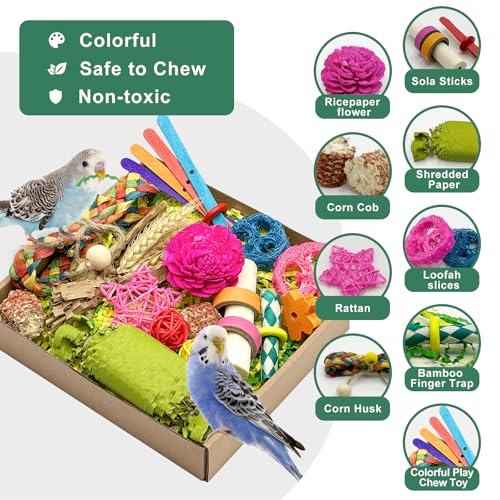 Natural Bird Toy Foraging Parrot Shredding Toys Box Conure Chewing Toys for Cockatiel Lovebird Parakeet Budgie Small-Medium Birds (Colorful) - color: Colorful