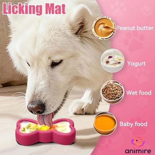 Lick Mat for Dogs, Animire Anti-Spilled Bow Tie Lick Bowls for Anxiety Relief, Silicone Slow Feeder Licking Pad with Suction Cups, Freezeable Dog Enrichment Toy for Boredom and Distraction(Rose,L) - color: A-Rose, size: L