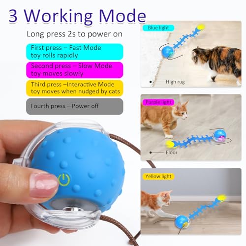 Giociv Interactive Cat Toys Ball for Indoor Cats Fast Rolling on Carpet, Chirping & Motion Activate Cat Toys (Blue Centipede)