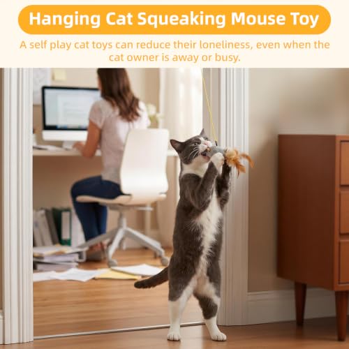 Tocirelo Hanging Cat Mouse Toy, Interactive Motion Activated Squeaky Mice - color: Grey-Mice