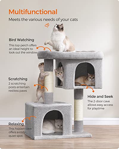 Feandrea Cat Tree, 40.6-Inch Tall Cat Tower, Cute Plush Condo, Light Gray - color: Light Gray, size: XL (26.8"L x 18.9"W x 40.6"H)