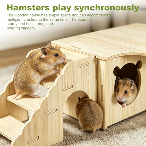3 Pcs Wooden Hamster Platform Set,Multi‑Chamber Hideout House Ladder Seesaw - color: M