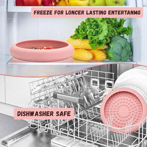 Dog Lick Bowl, Bestalk Anxiety Relief Slow Feeder Dog Lick Mat Treat Dispenser, Non-Slip Licking Bowl Enrichment Toys, BPA Free Silicone, Dishwasher Safe - color: Pink