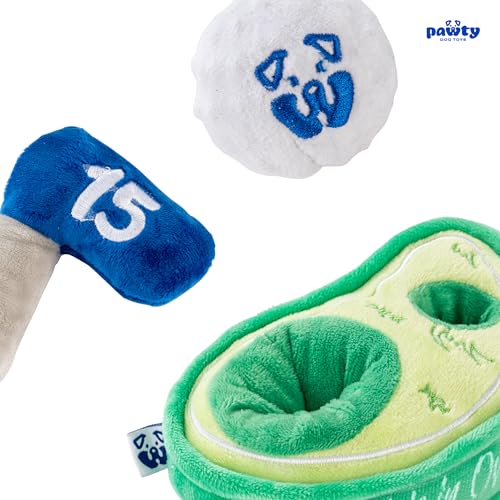 PAWTY Golf Dog Toy - Interactive Plush Snuffle Enrichment Toy - Funny Cute Unique Design Birthday Gift - Small Medium Puppies - Durable Fun Chew Resistant Teething Toy - Squeaker Chew Resistant Ball