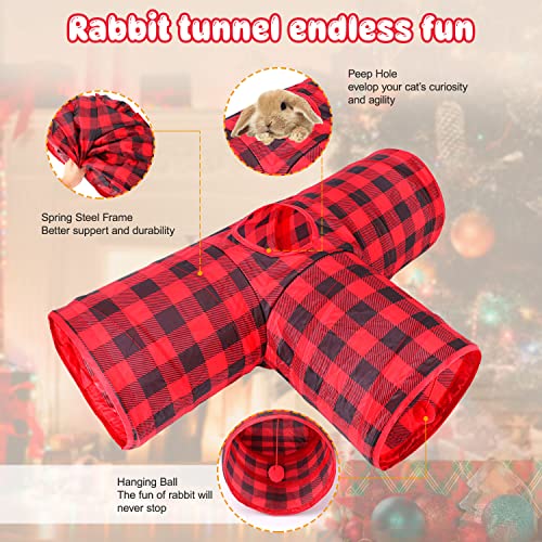 BWOGUE Bunny Tunnels & Tubes, 3-Way Collapsible Rabbit Hideout for Bunnies - color: Plaid