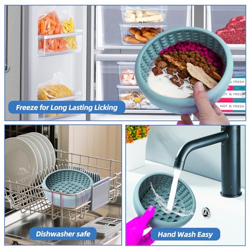 Dog Lick Bowl,Silicone Slow Feeder Bowls for Dogs and Cats - Wet Food, Suction Cups, Non-Slip Design (Blue, Large) - color: Blue, size: Large