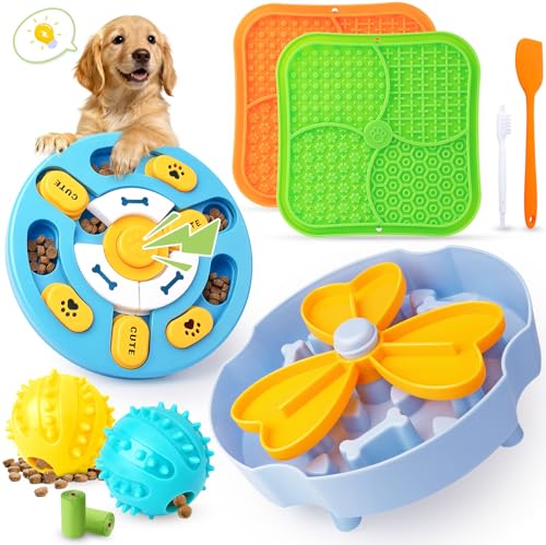Forfon Slow Feeding Enrichment Set with Lick Mat & Puzzle Toy - color: Curated Dog Puzzle Toys